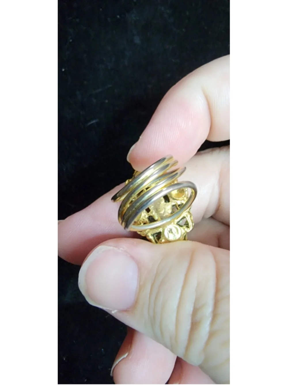 Vintage Gold Tone Filigree Purple Stone Statement Ring Adjustable Size